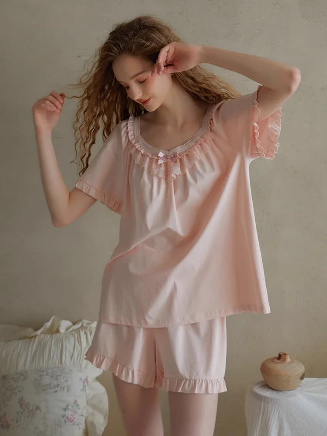 Soft Ruffle Cotton Pajama Set