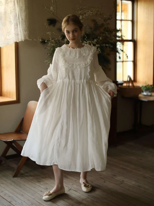 Fountain Embroidery Ramie Dress