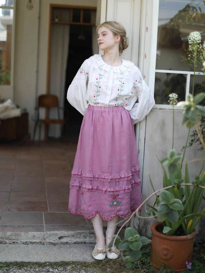 Embroidered Basket Hem Skirt