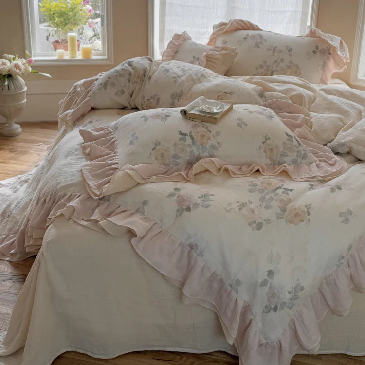 Blush Rose Vintage Floral Bedding Set