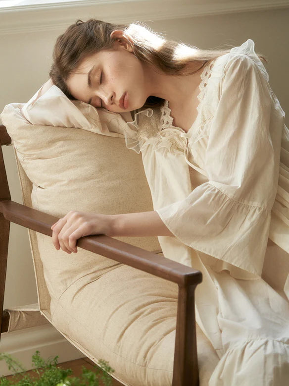 Lace Collar Cotton Lounge Gown