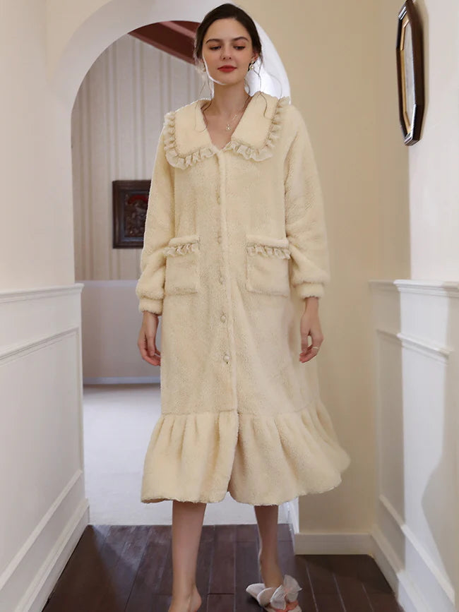 Cozy Dream Ruffle Trim Long Robe