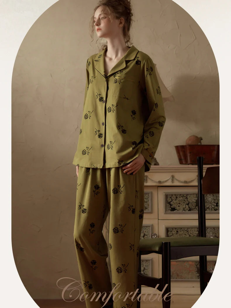 Vintage Rose Embroidered Pajama Set