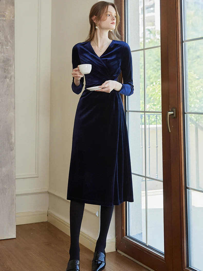 Midnight Elegance Velvet Wrap Dress