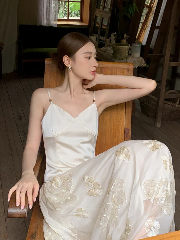 Whispering Petal Satin Top & Embroidered Tulle Skirt