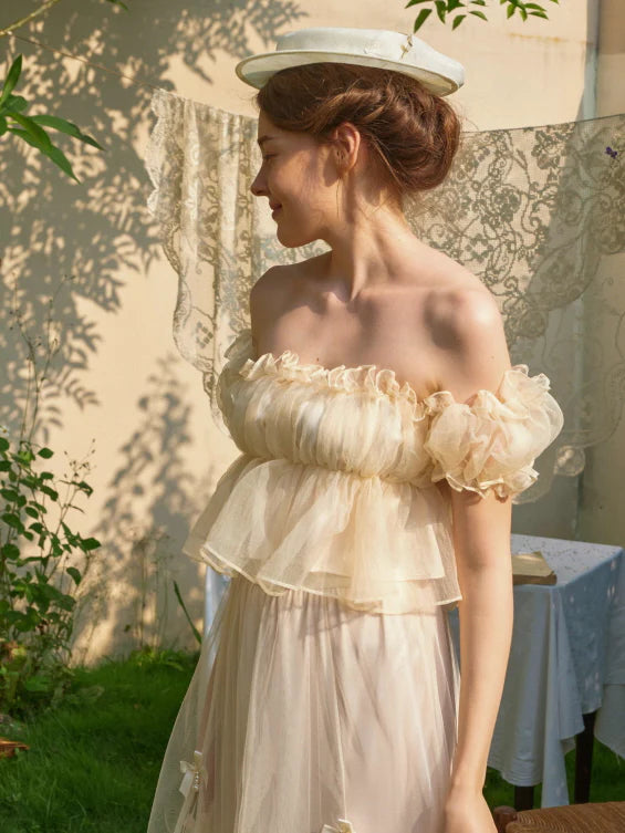 Whipped Cream Ruffle Sheer Top