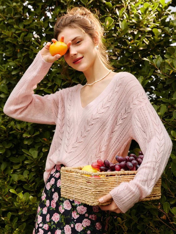 Romantic Soft Knit V-Neck Sweater