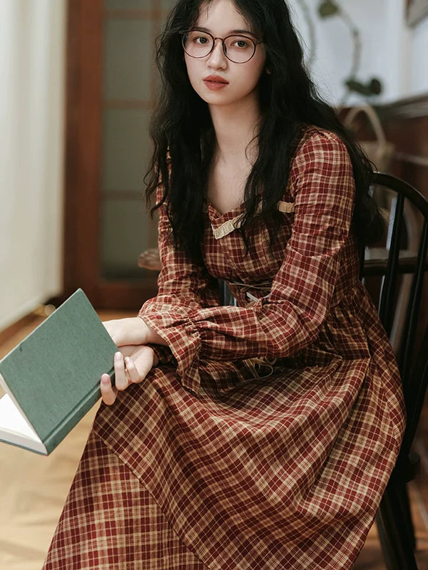 Vintage French Chic Checkered Dress