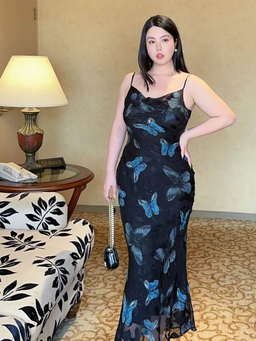 Plus Size Midnight Blue Butterfly Slip Dress