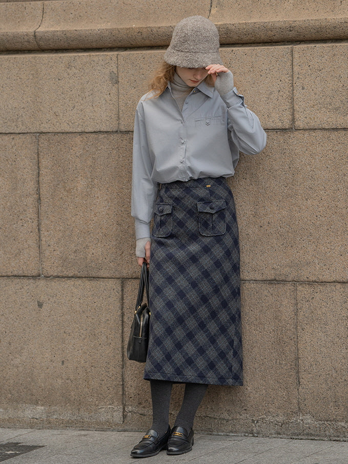 Dreamy Woolen Plaid Gray Checkered Skirt