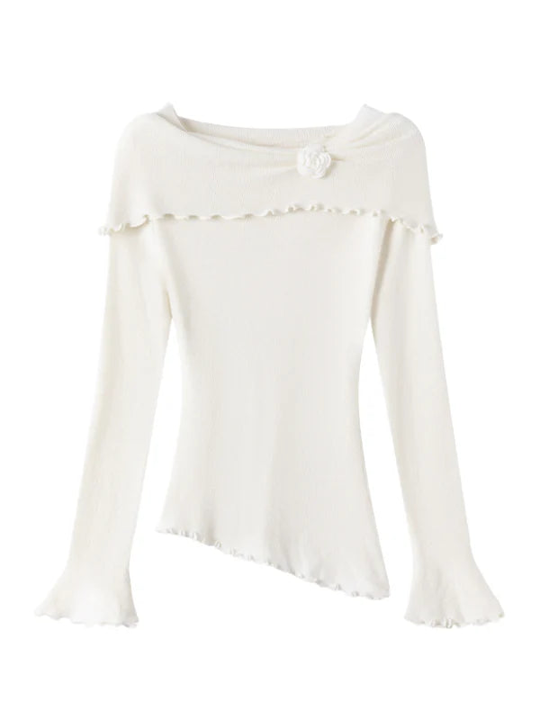 Rosette Charm Asymmetrical Knit Top