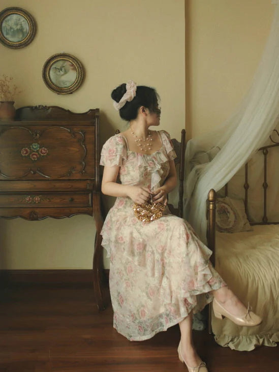 Ethereal Rose Garden Ruffle Dress