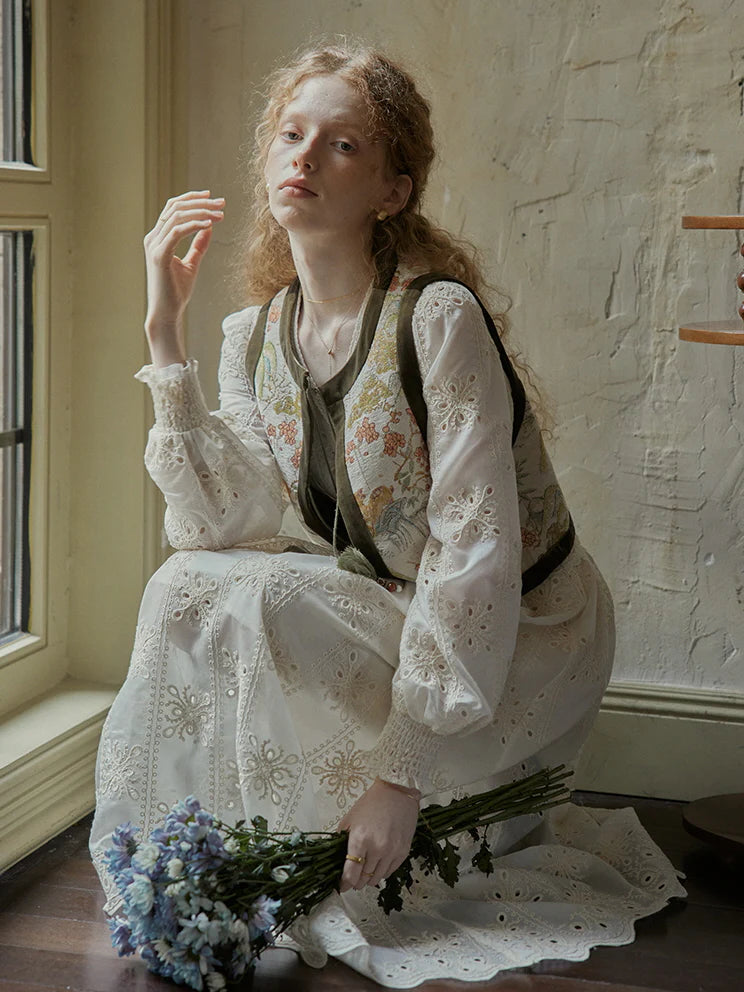 Vintage Lace Embroidered Long Dress