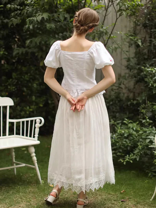 Pure White Lace Flare Skirt