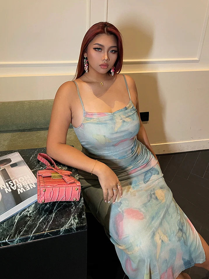 Dreamy Watercolor Mesh Slip Dress