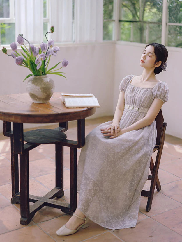 Lavender Bloom Embroidered Waist Dress