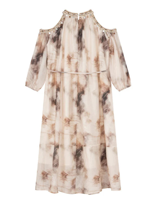 Elegant Cold-Shoulder Tie-Dye Dress