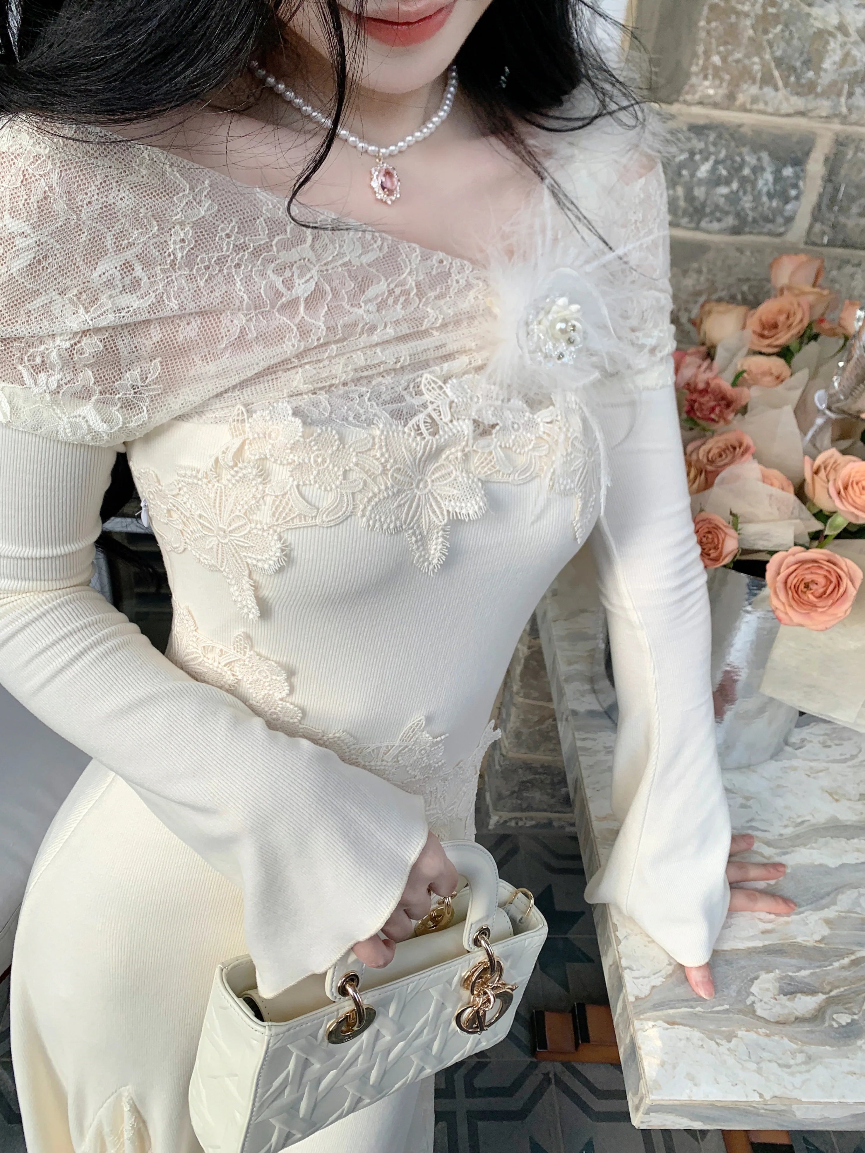 Winter Fairy Lace Feather Gown