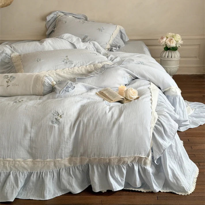 Romantic Blue Rose Cotton Bedding Set
