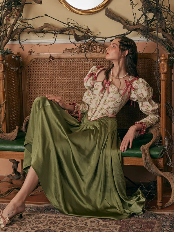 Vintage Elegance Satin Long Skirt