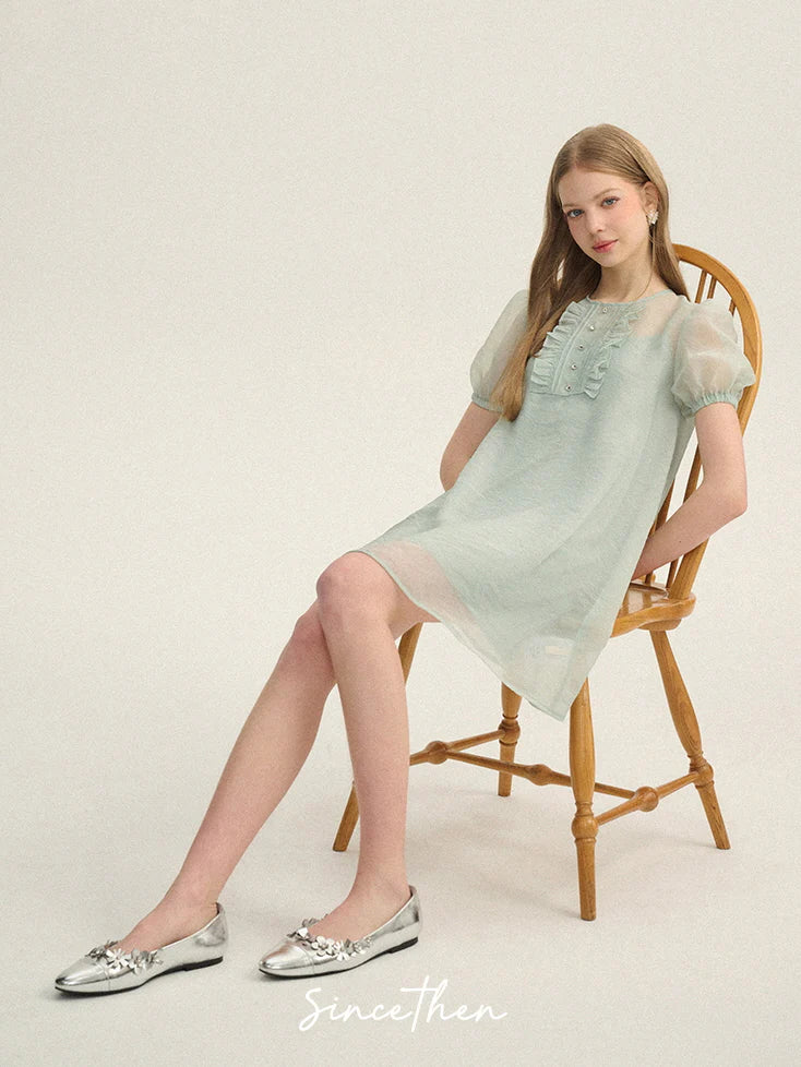 Mint Fairy Puff Sleeve Dress