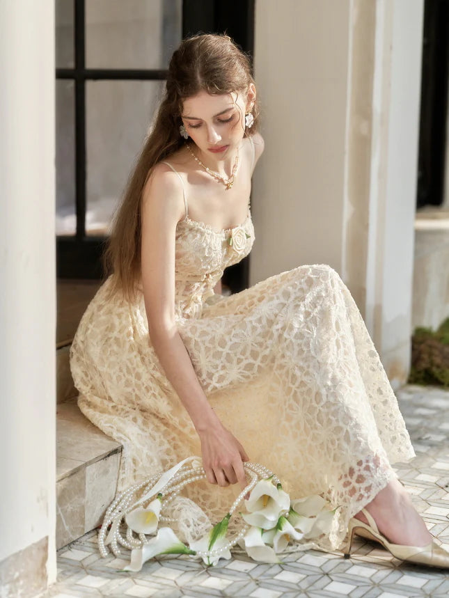 Cream Lace Garden Corset Dress