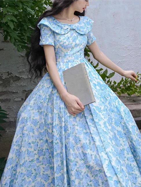 Blue Garden Bloom Vintage Dress