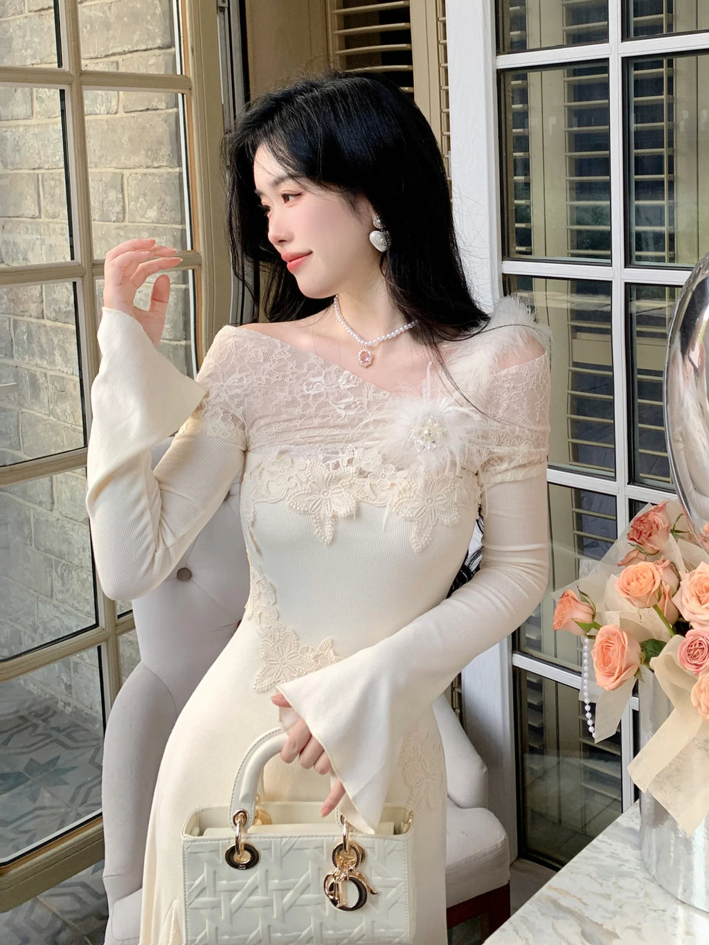 Winter Fairy Lace Feather Gown