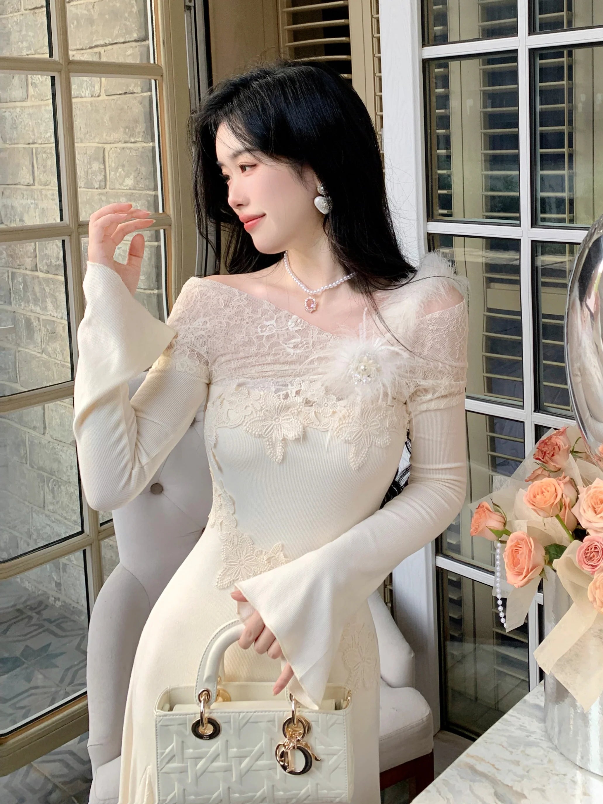 Winter Fairy Lace Feather Gown