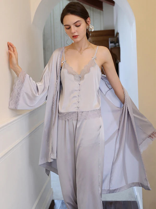 Moonlit Lace Satin Loungewear Trio