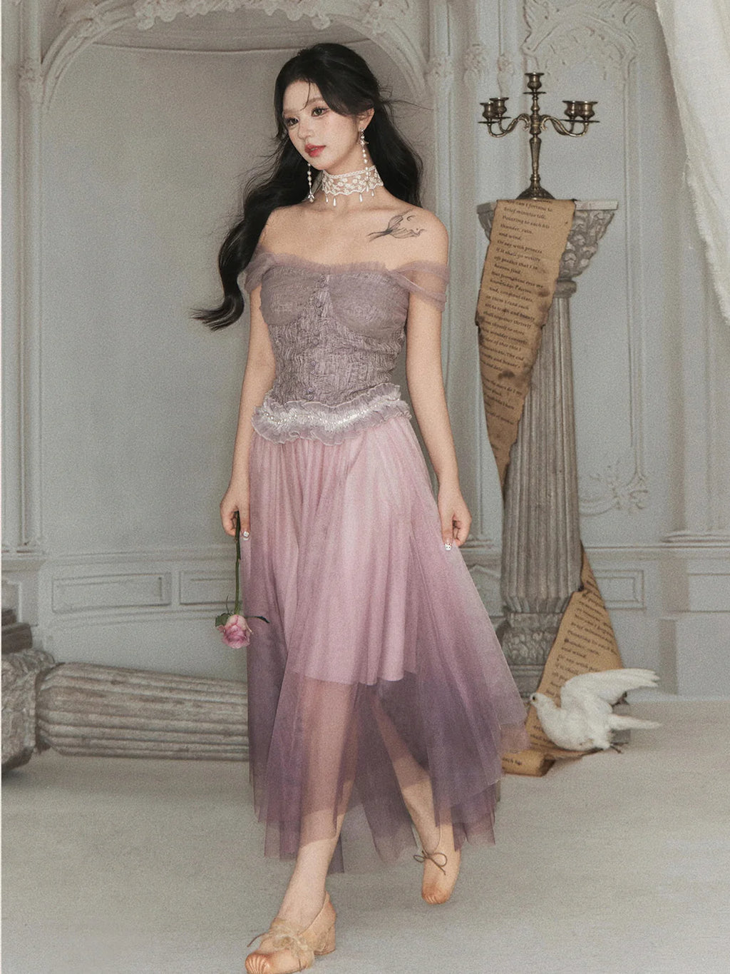 Ethereal Lace Bustier & Layered Tulle Skirt
