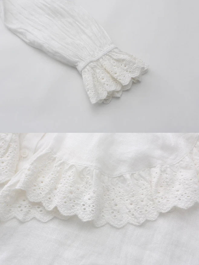 Romantic Broderie Ruffle Collar Blouse