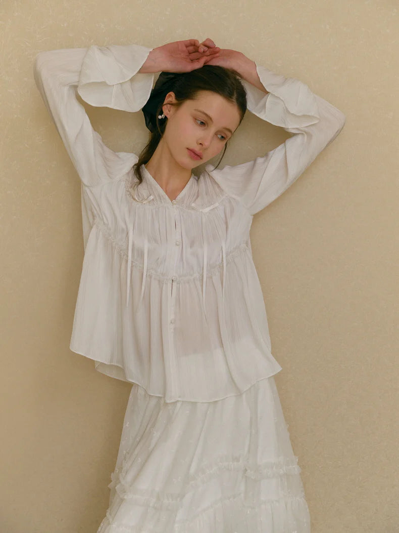 Ethereal White Pleated Chiffon Blouse