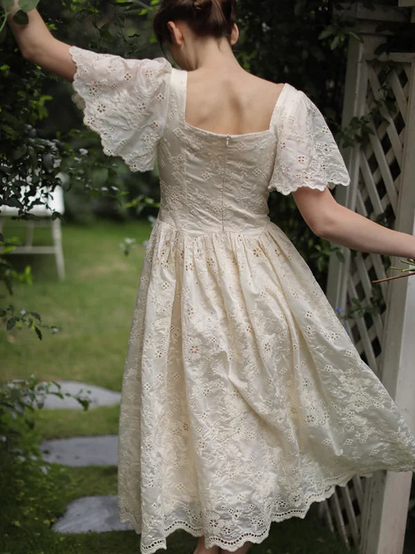 Ivory Garden Floral Embroidery Dress