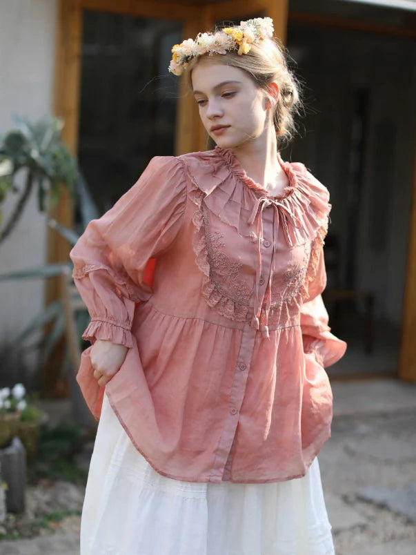Rose Whispers Ramie Lace Blouse