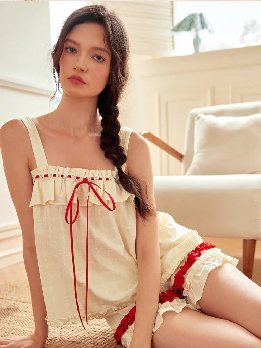 Cream Ruffle Camisole Set