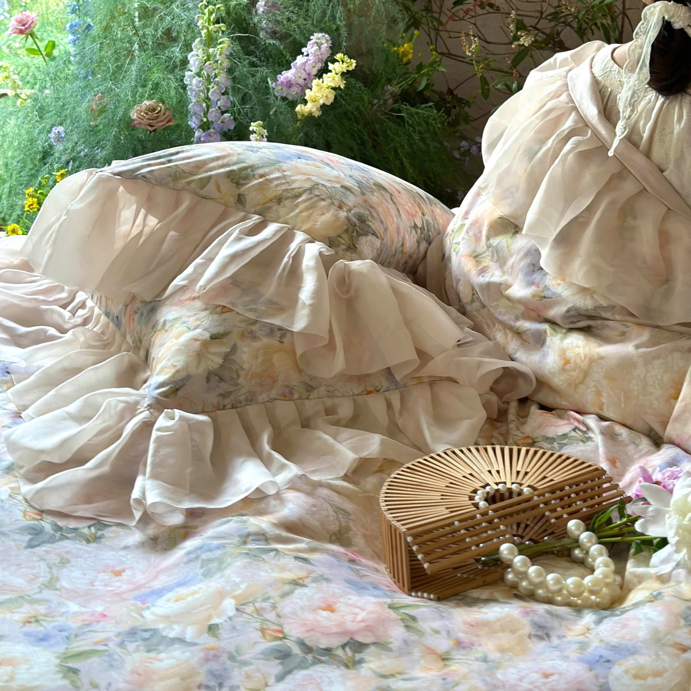 Blossom Garden Soft Pastel Ruffle Bedding Set