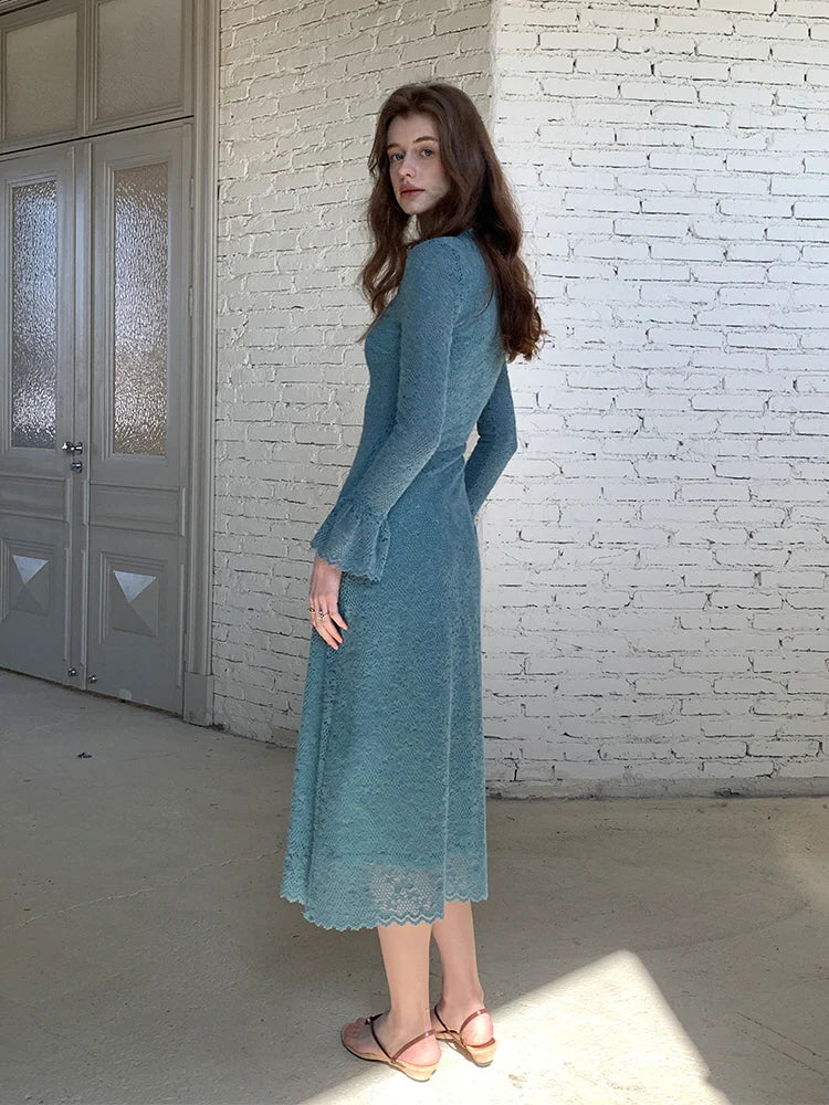 Sapphire Lace Bell Sleeve Dress
