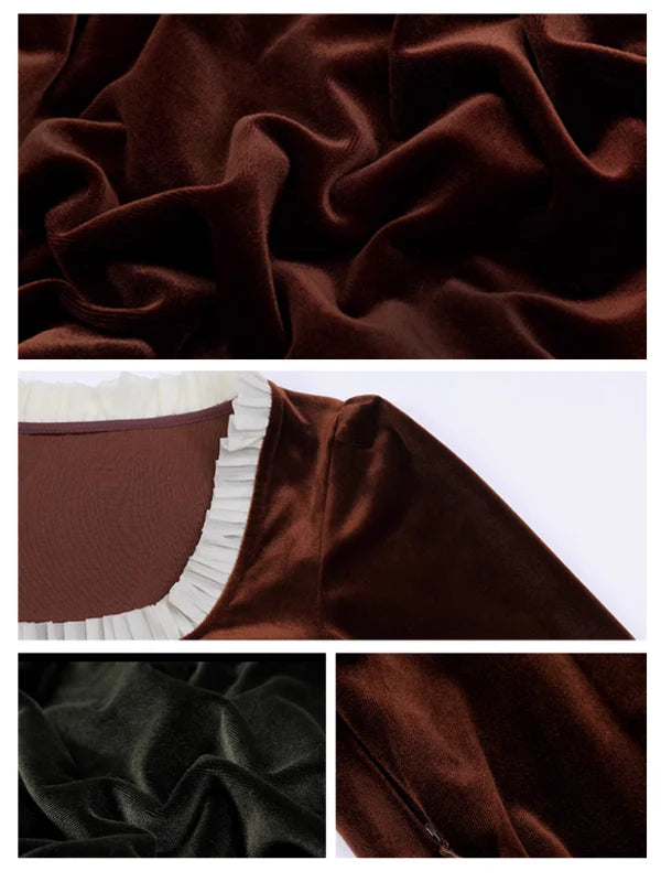 Ruffled Trim Royal Red Velvet Vintage Dress