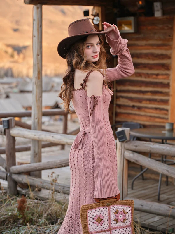 French Vintage Blooming Wool Knit Dress