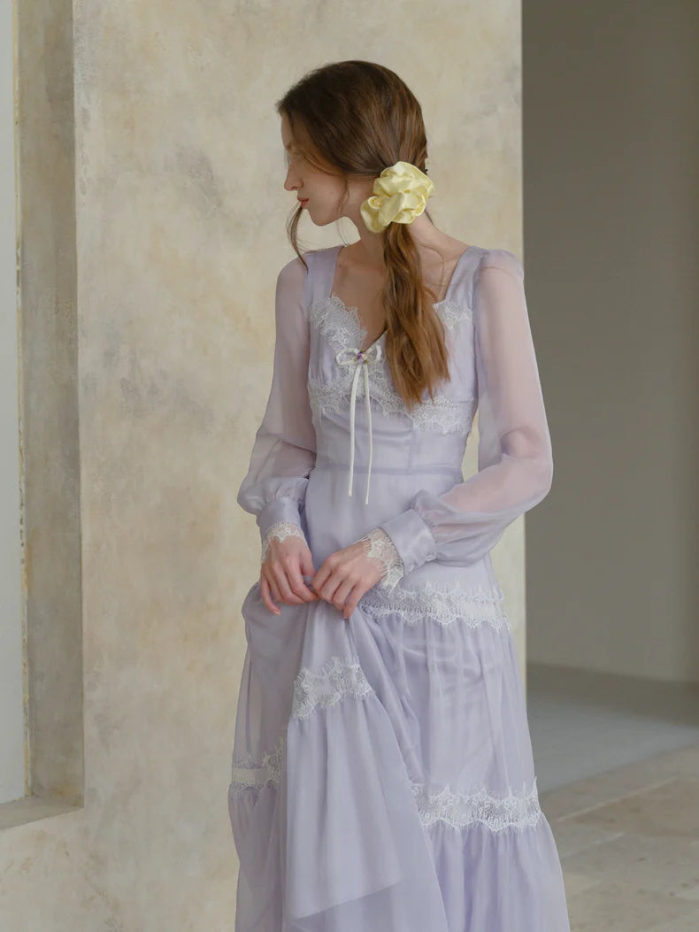 Lavender Whispers Lace Tiered Dress