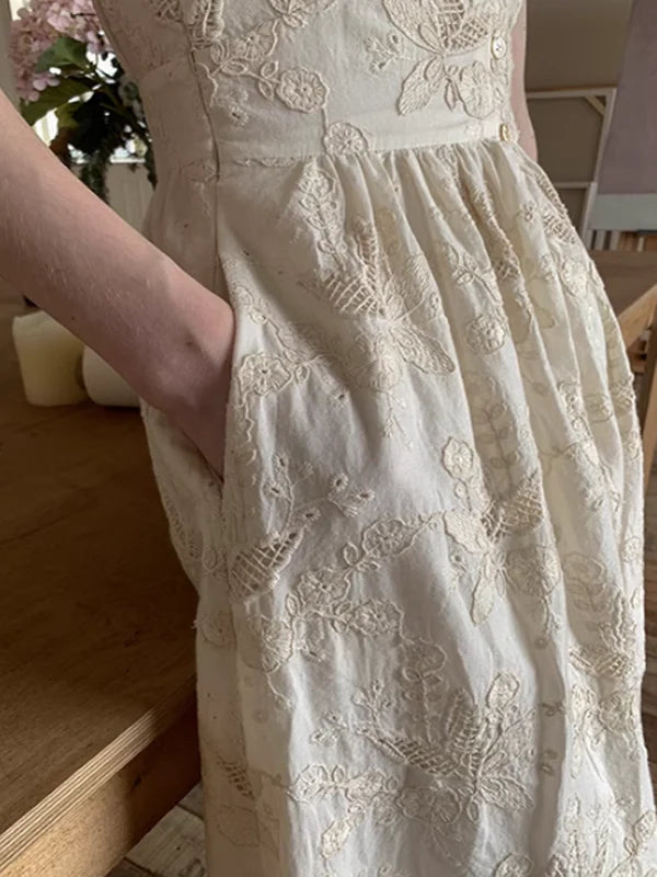 Blooming Serenity White Embroidery Dress