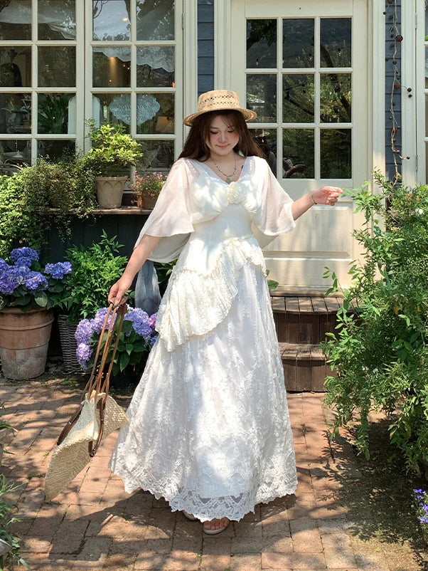 Ivory Garden Bloom Dress with Lace Ruffles