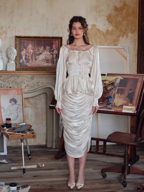 Roseveil Draped Satin Skirt