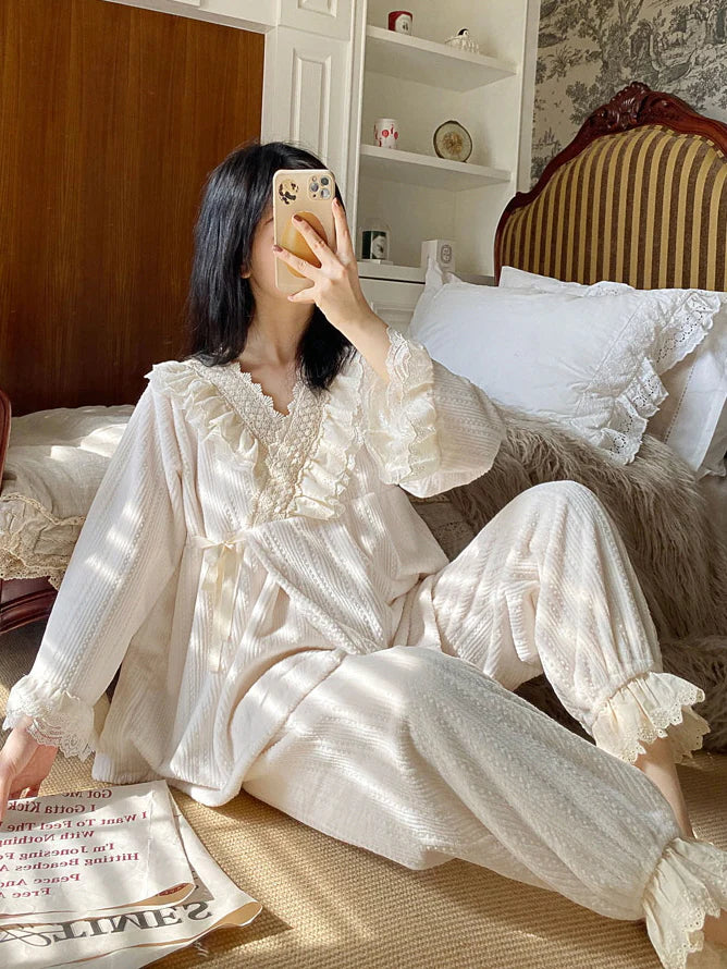 Velvet Dreams Lace Trim Pajama Set