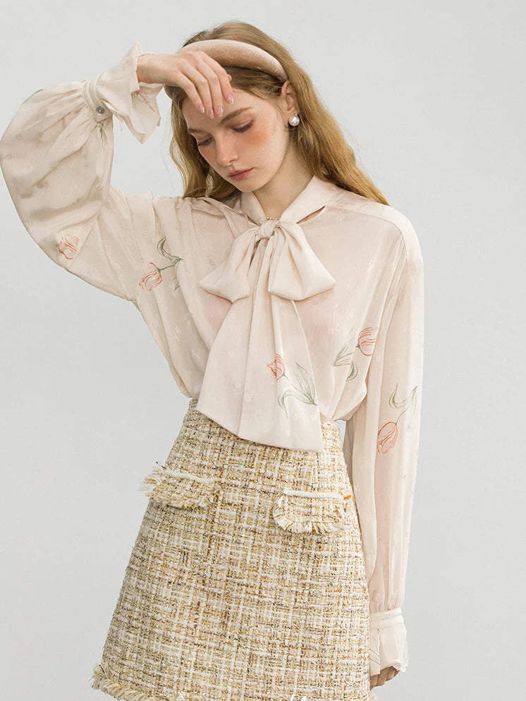Romantic Tulip Bow-Tie Blouse