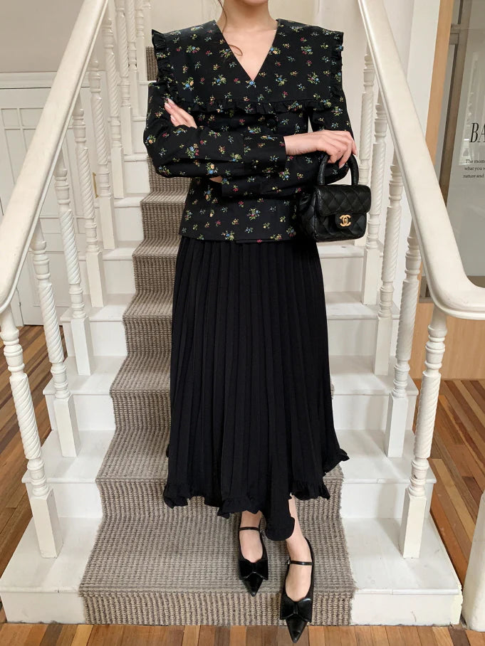 Black Vintage Floral Blouse