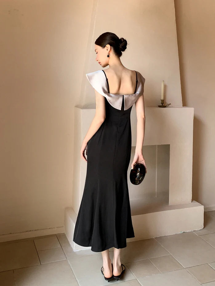 Midnight Ruffle Neckline Dress