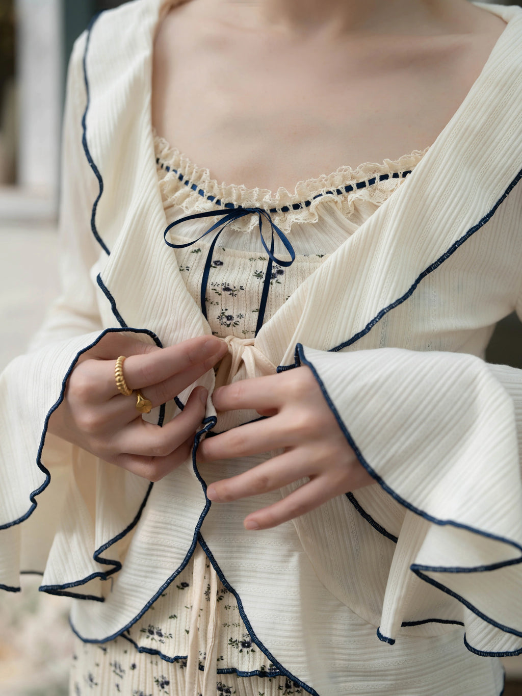 Navy Ribbon Floral Loungewear Set