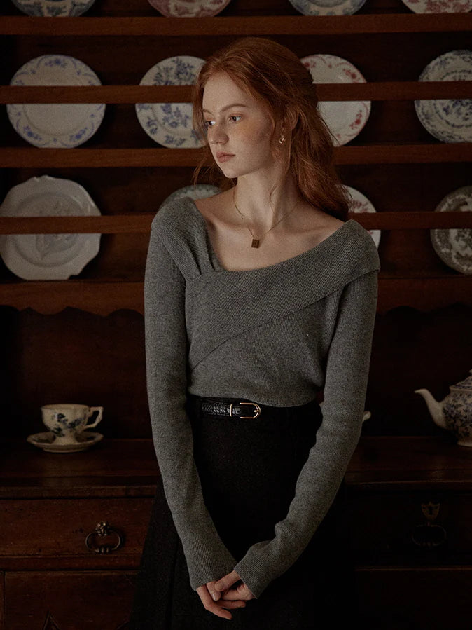 Elegant Off-Shoulder Wool Sweater